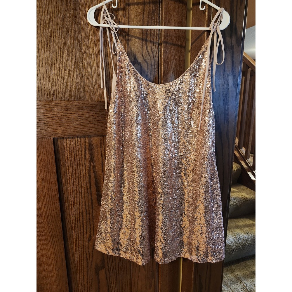 Lucy In The Sky Sequined Dress Womens Rose‎ Gold Size Large Date-night Hoco Prom